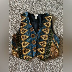 ANA MORI Artsy Beaded Vest Uni Size - 90s Vintage Hand Embroidered Batik